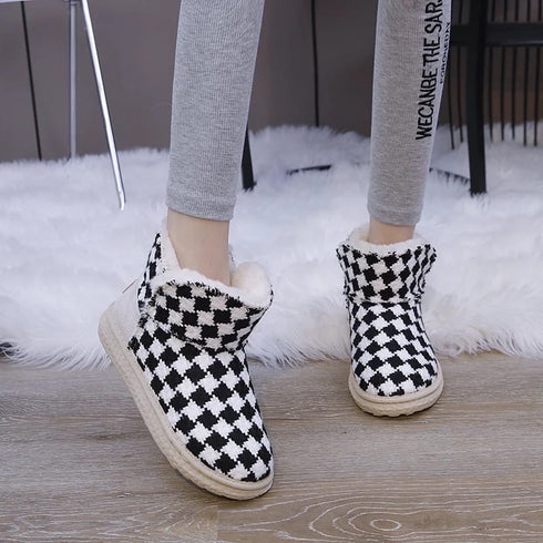 New Fashion Chessboard Plush Thickened Bottom Snow Boots